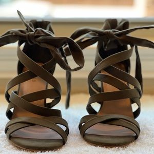 Green Ankle Wrap Wide Fit Heels